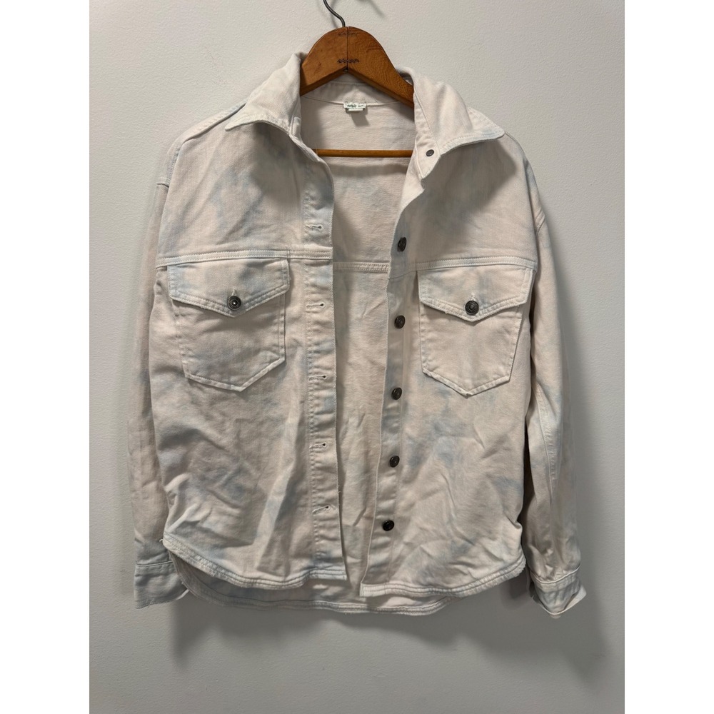 Aerie Bleach Washed Tie Dye Denim Jacket Button Down Shacket Women Oversized XS